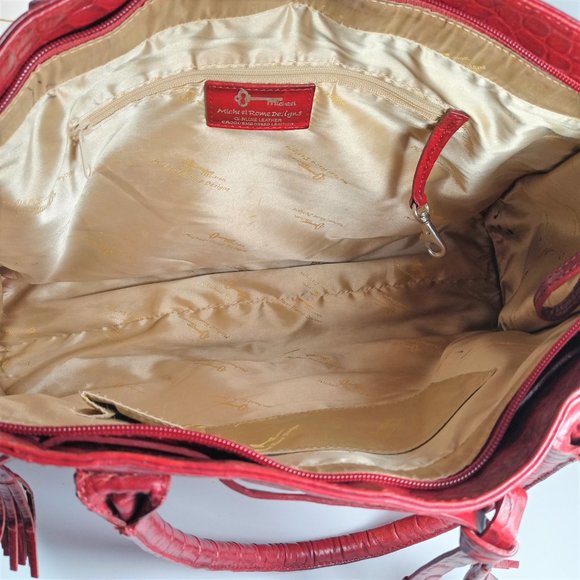 Michael Rome Designs Red Croco Embossed Handbag - Picture 6 of 12